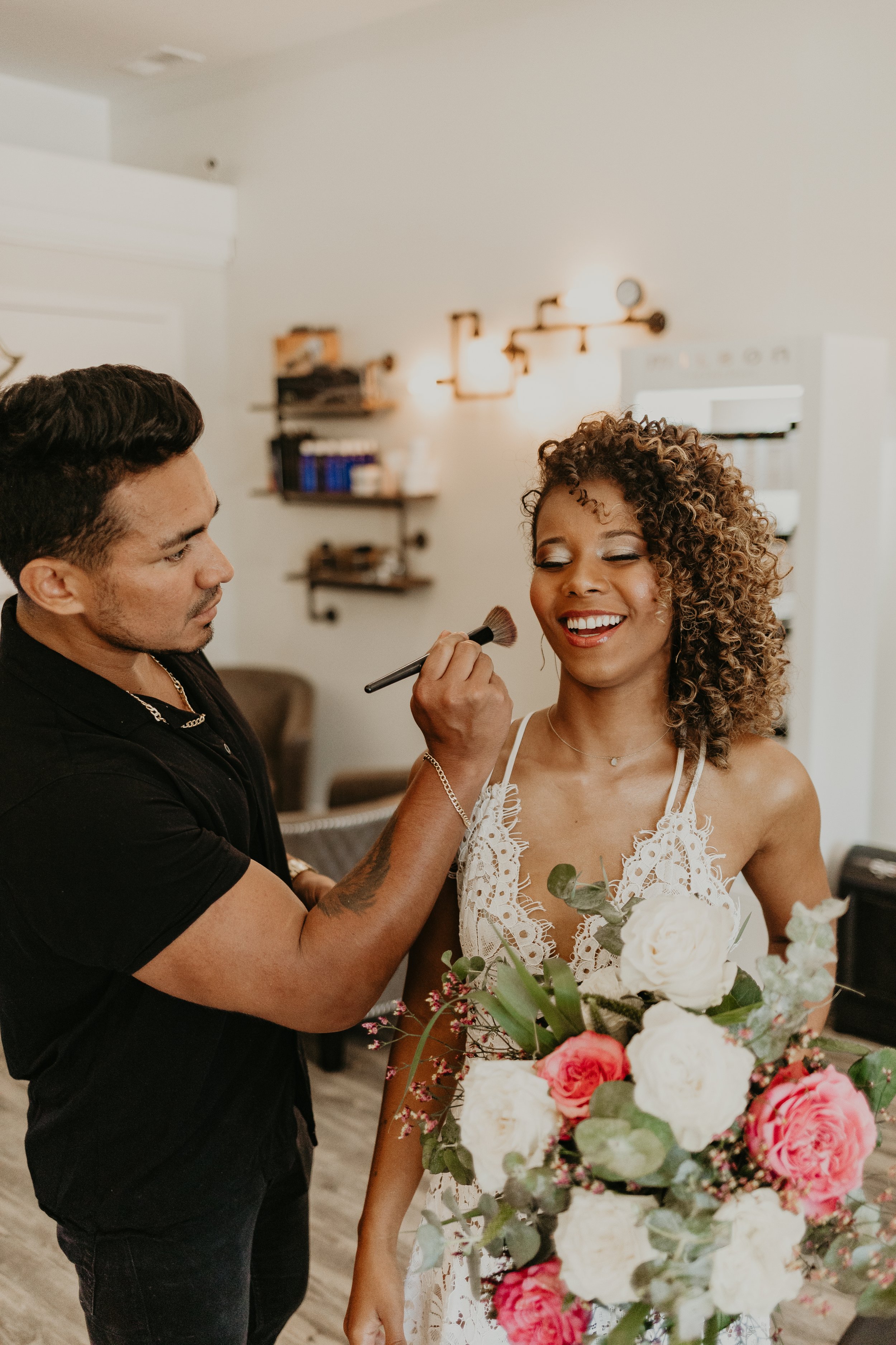 Bride with polished makeup and crystal hair accessory